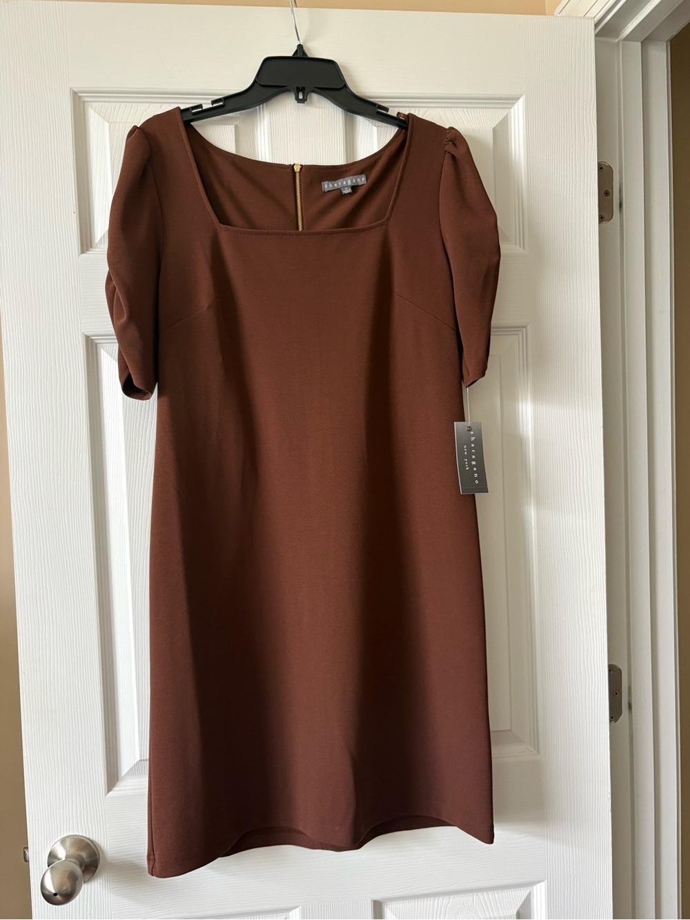 Sharagano Chocolate Brown Square-Neck Knee Length Dress